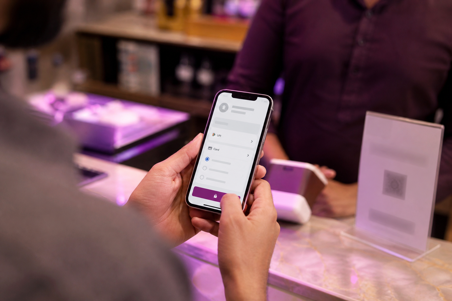 Customer paying an invoice on a phone